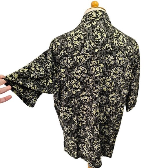 90s Puritan Hawaiian Shirt Tropical Pattern Collared Rayon Mens L Green Ivory - Picture 3 of 8